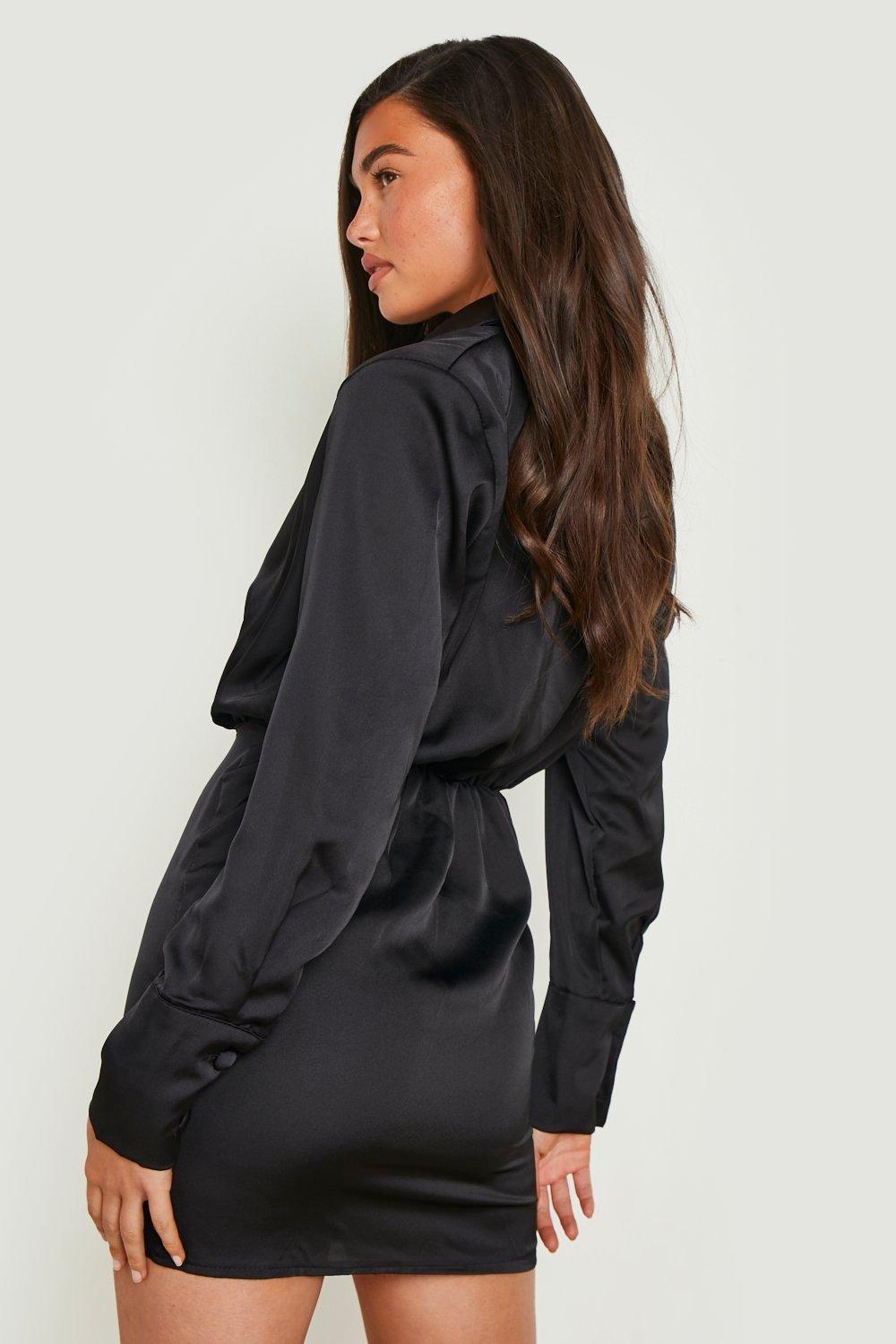 Black silky shirt store dress