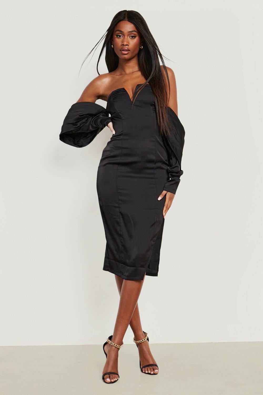 Satin ruched sales midi dress