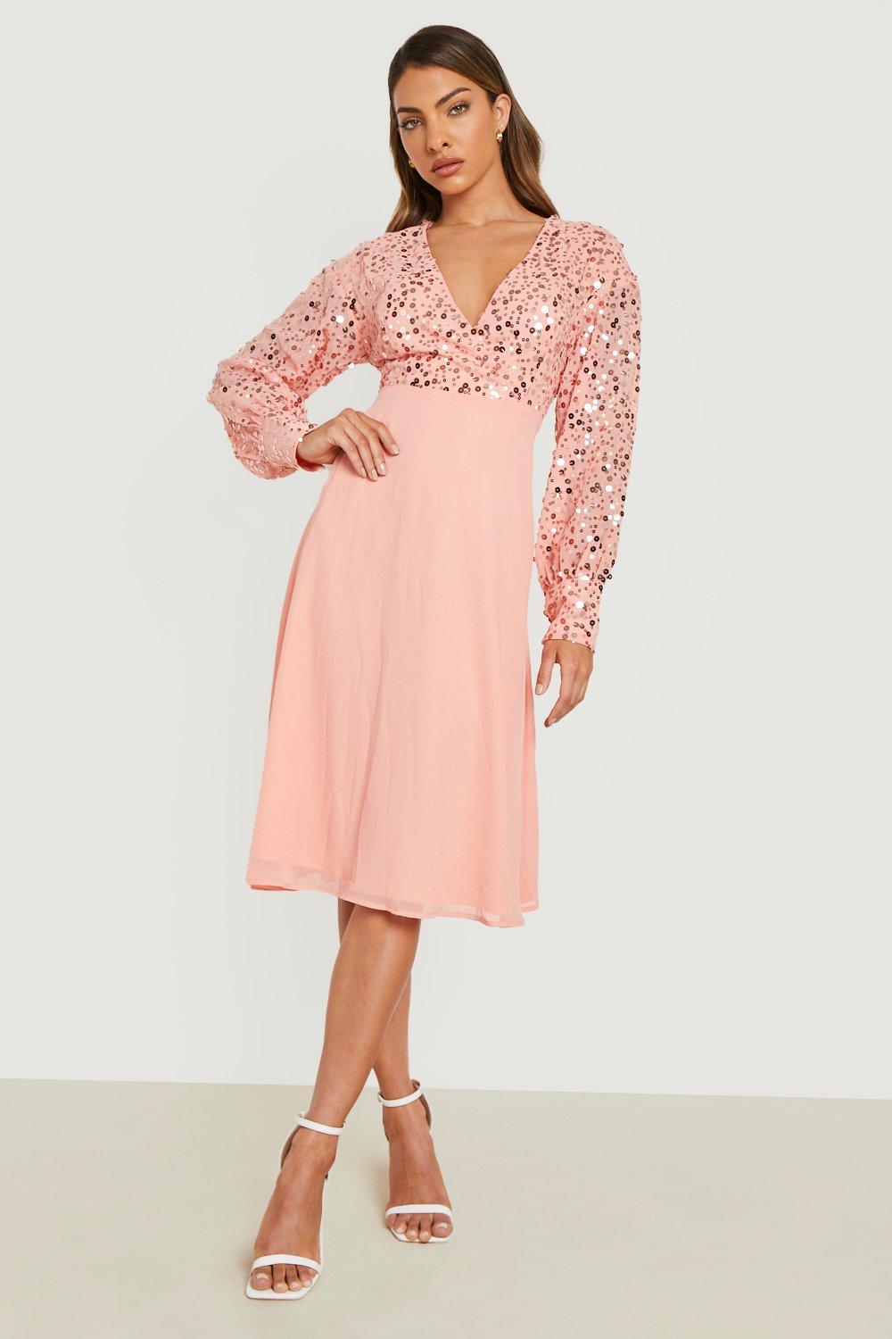 Sequin Wrap Midi Skater Dress boohoo