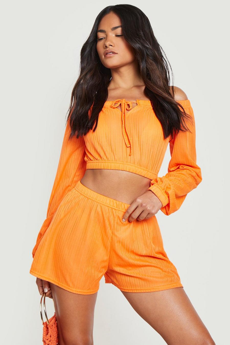 Pantalón corto para la playa texturizado de rayas, Orange naranja