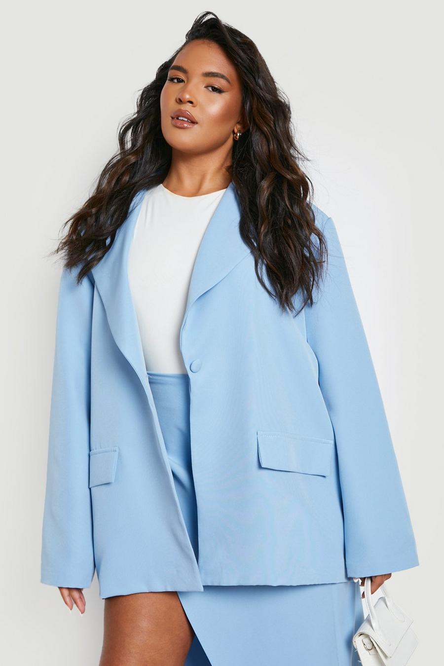 Powder blue Plus Relaxed Fit Tailored Blazer image number 1