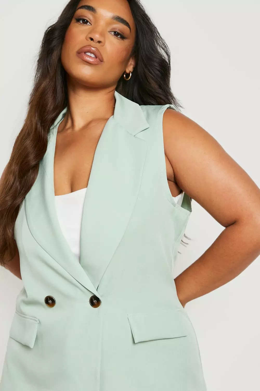 Plus size sleeveless blazer sale