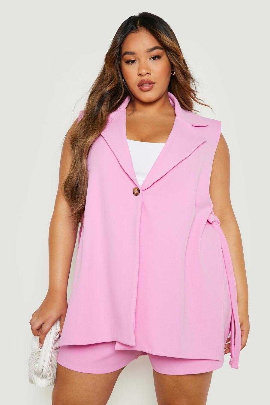 Pink Plus Tie Side Sleeveless Blazer & Shorts Co-Ord image number 1