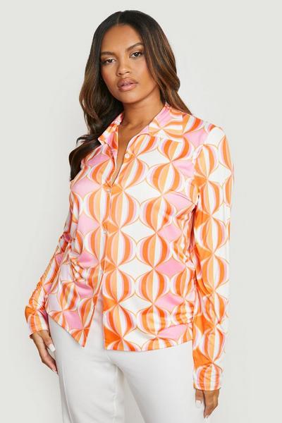 boohoo orange Plus Abstract Slinky Shirt