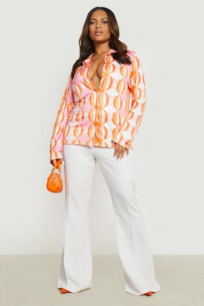 boohoo orange Plus Abstract Slinky Shirt