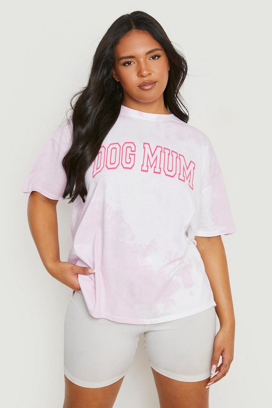 Plus Batik T-Shirt mit Dog Mom Print, Pink