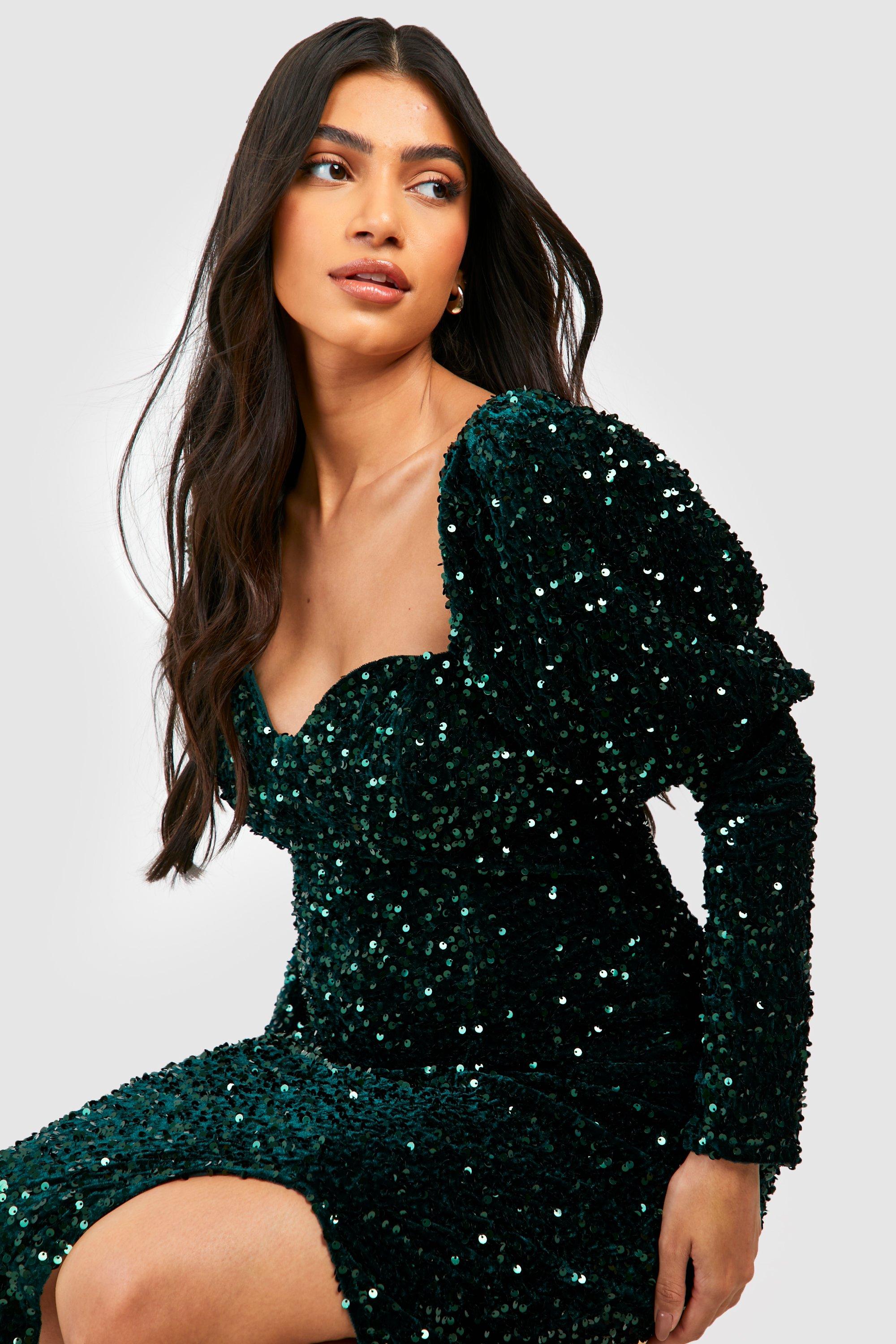 Green velvet sequin clearance dress