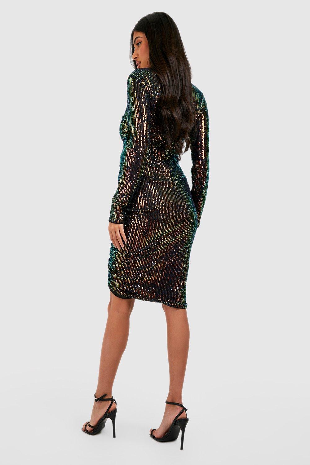 Maternity Sequin Ruched Tie Midi Dress