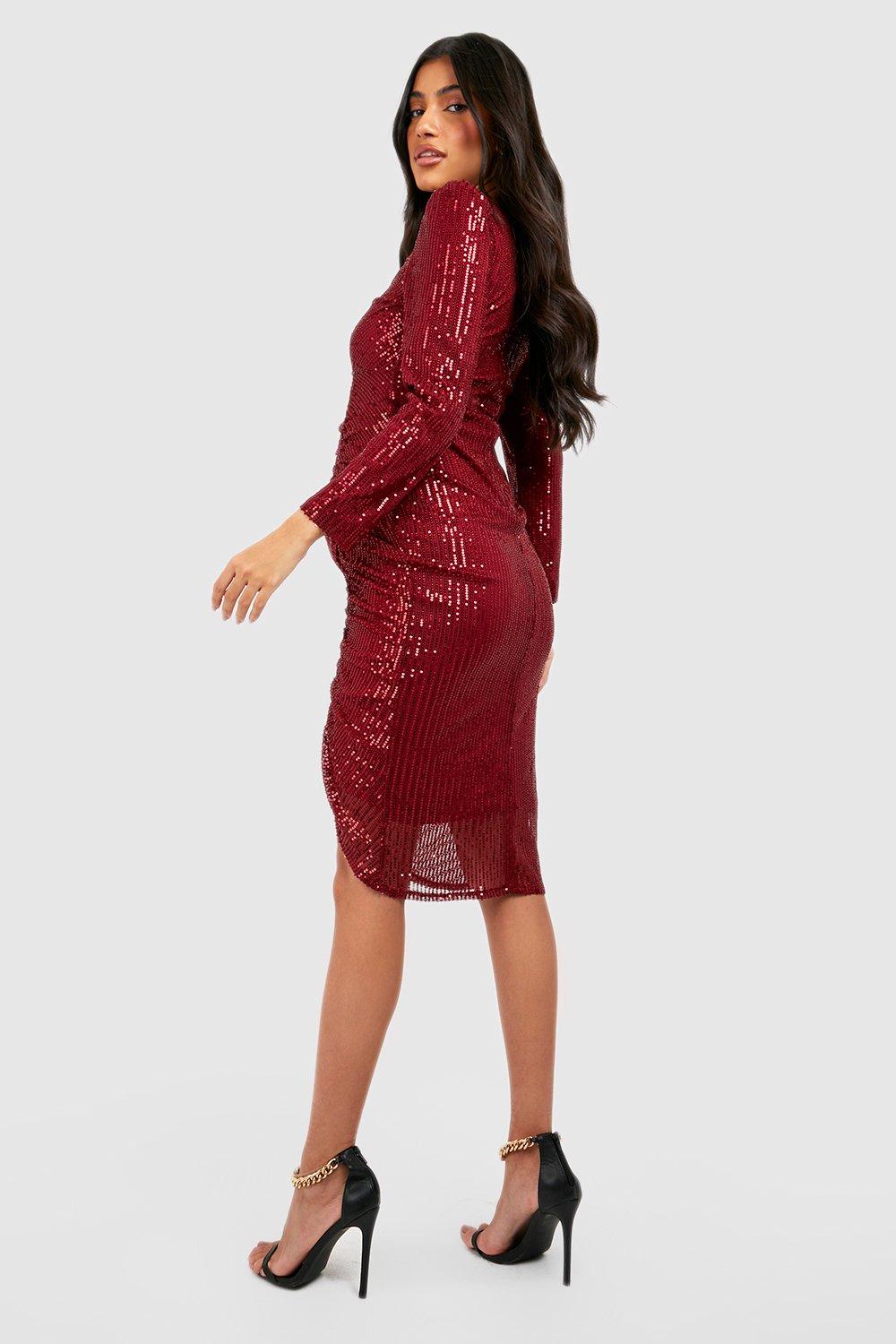 Wrap ruched best sale sequin dress