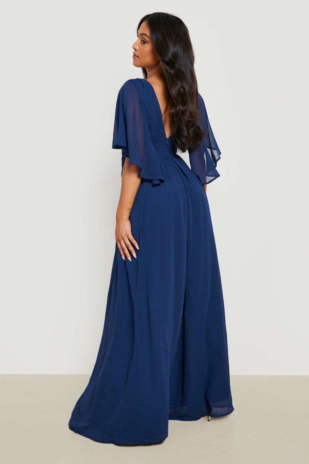 Petite Bridesmaid Chiffon Angel Sleeve Wrap Maxi Dress