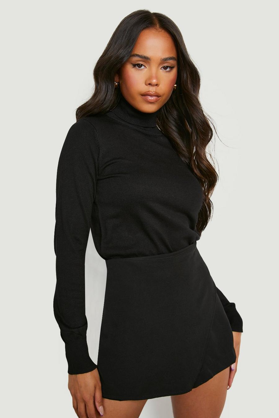 Black Petite Roll Neck Long Sleeve Knit Top  image number 1