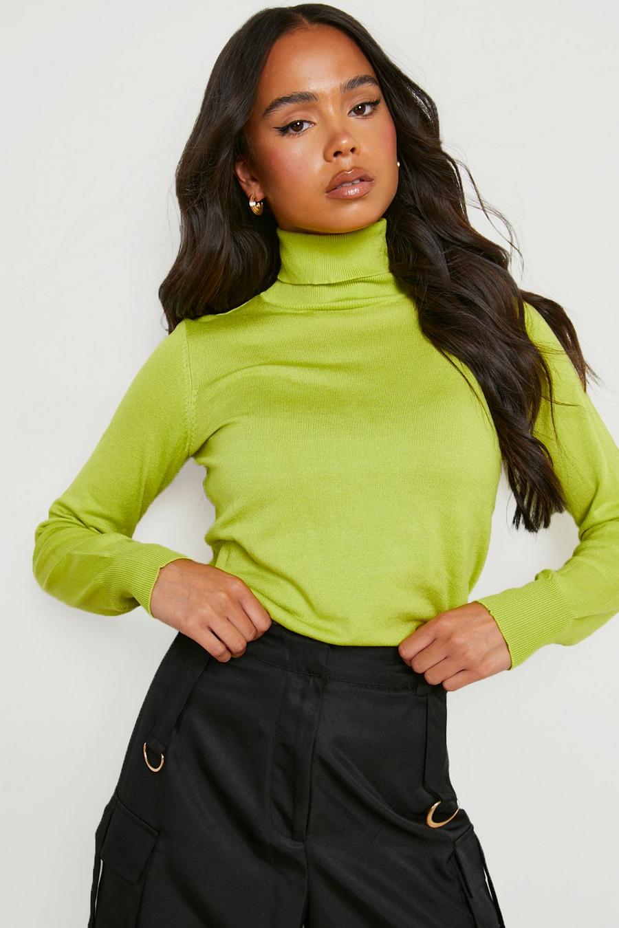 Lime green Petite Roll Neck Long Sleeve Knit Top