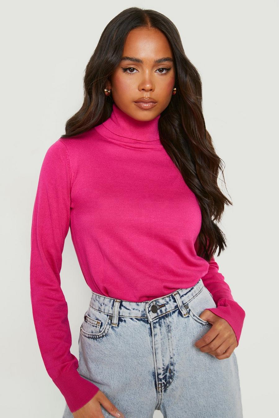 Pink Petite Roll Neck Long Sleeve Knit Top  image number 1