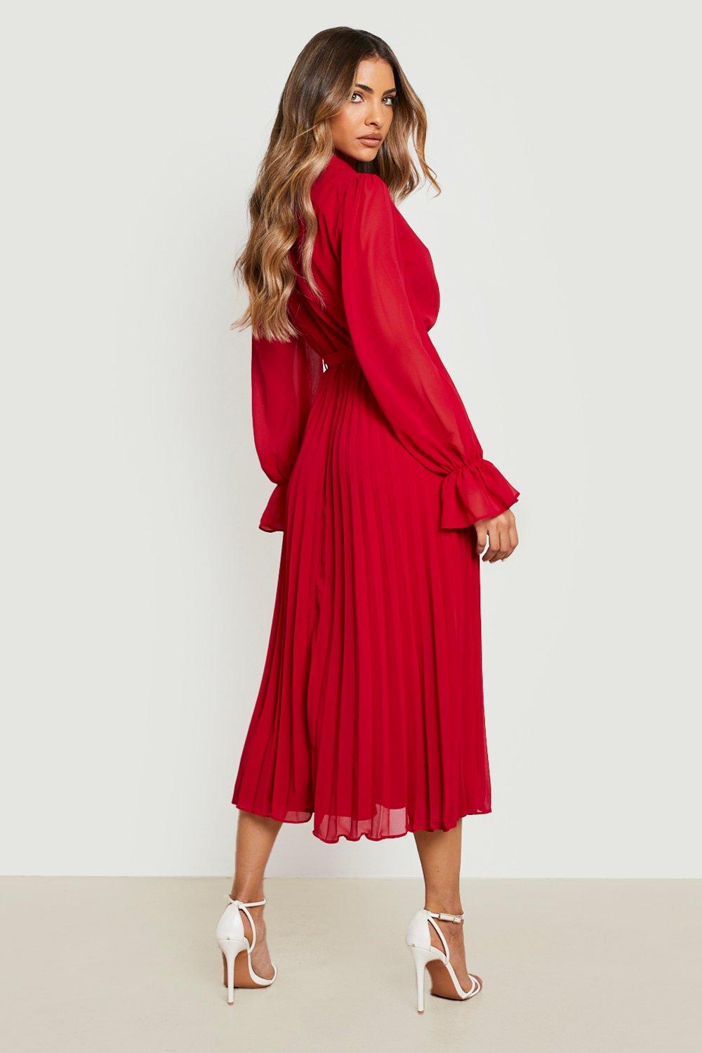 Women's Pleated Chiffon Wrap Midaxi Dress | Boohoo UK