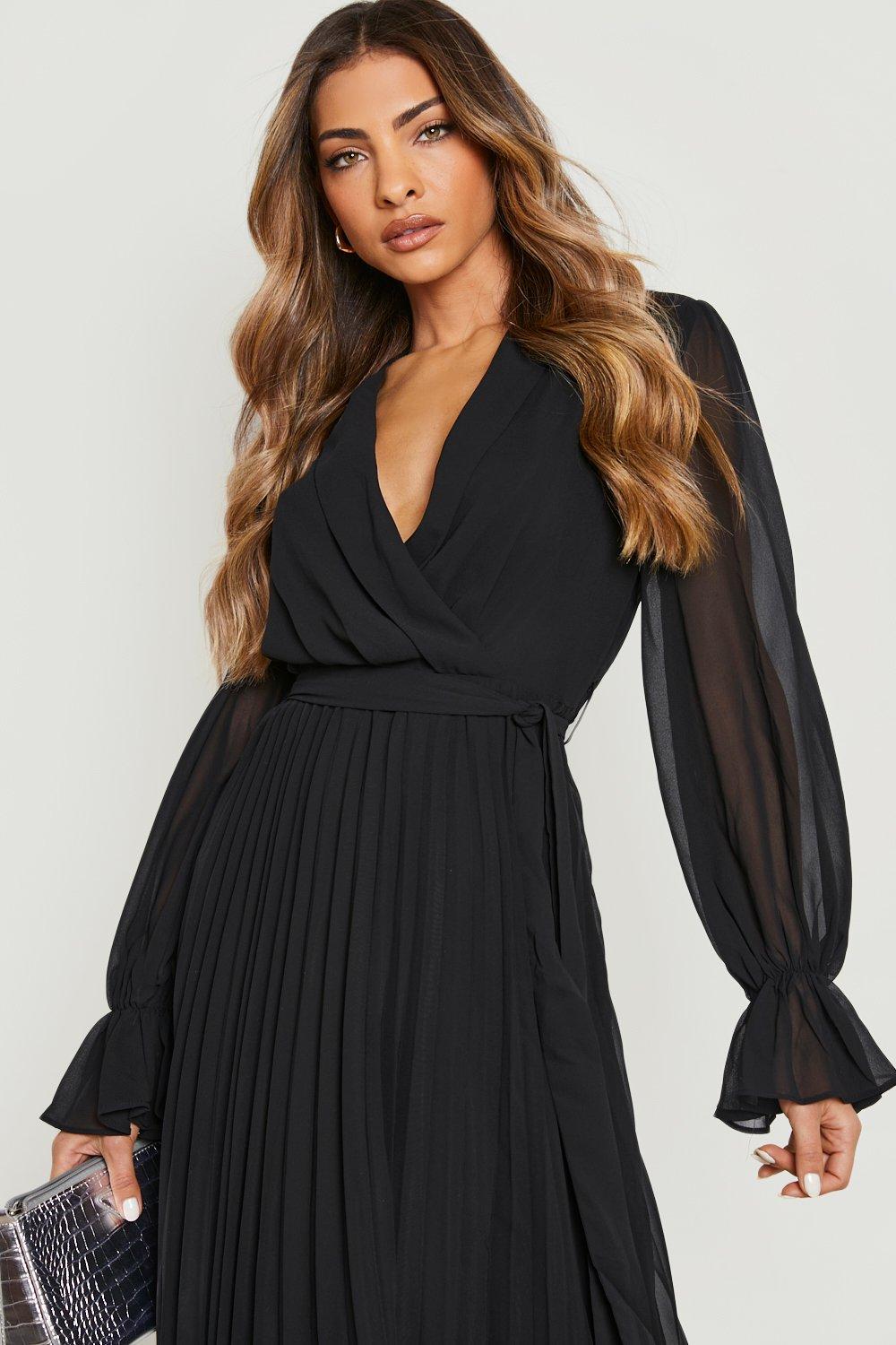 Black chiffon 2025 wrap dress