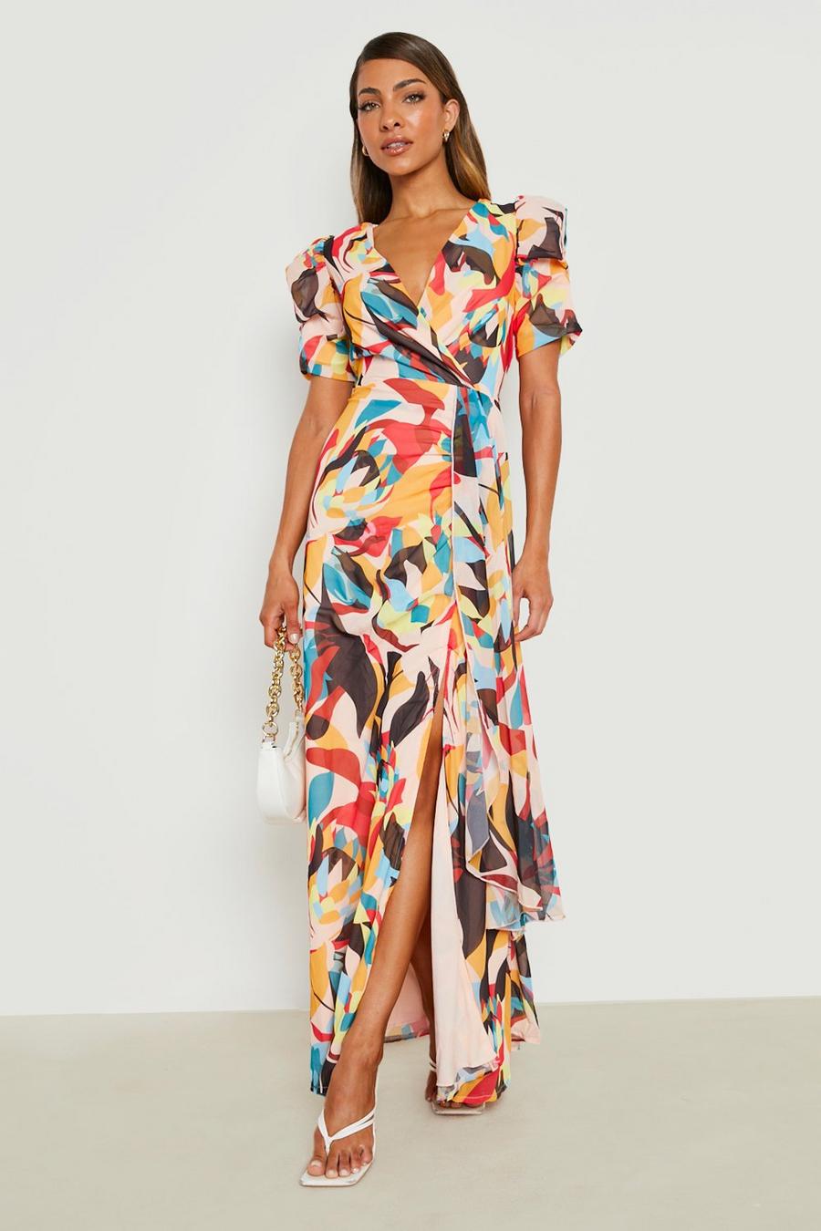 Multi Abstract Print Wrap Maxi Dress image number 1