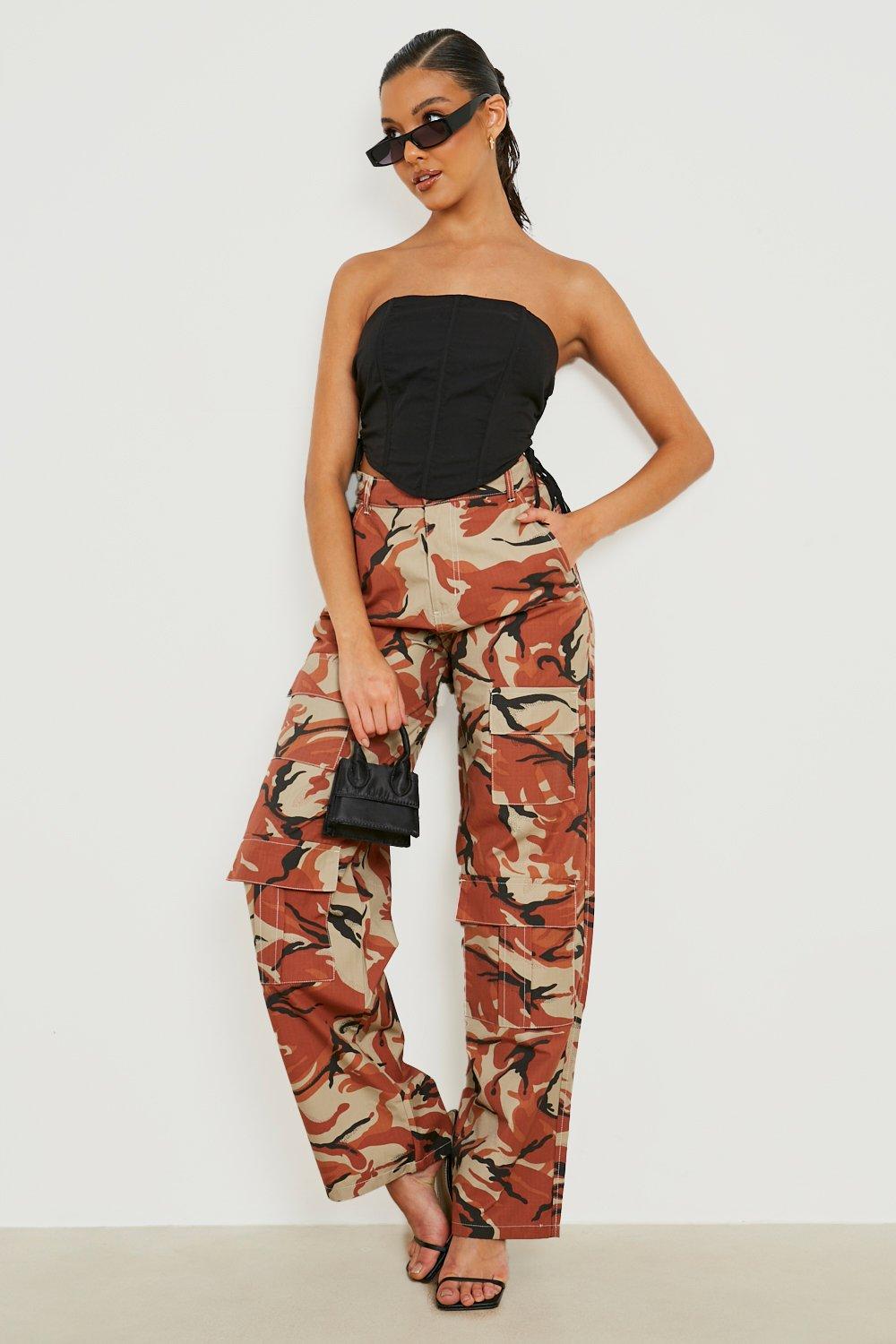 High Waisted Cargo Pants - Tan