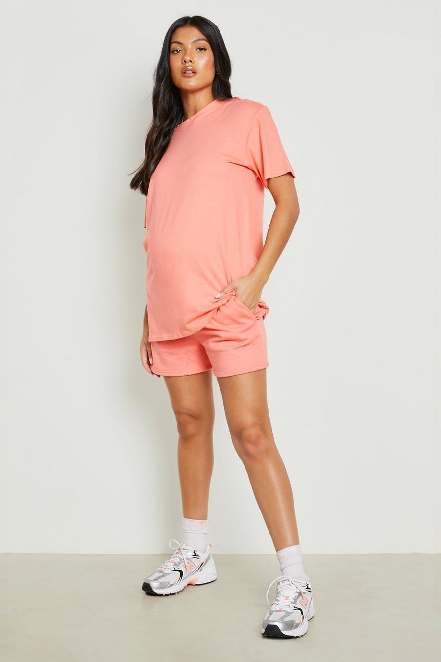 Coral pink Maternity Oversized T-shirt & Sweat Short Set image number 1