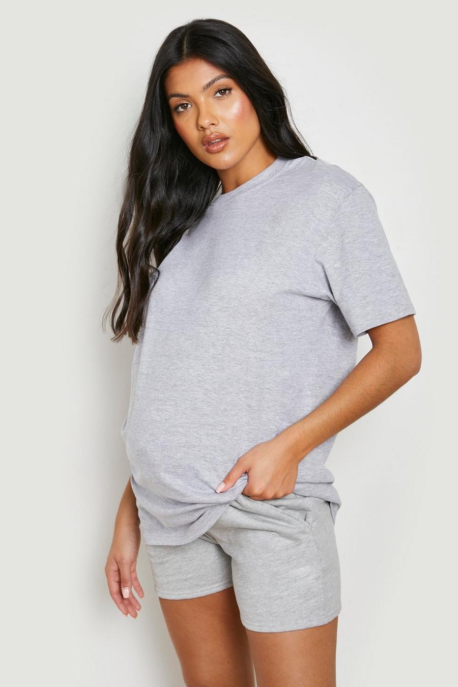 Grey marl Maternity Oversized T-shirt & Sweat Short Set