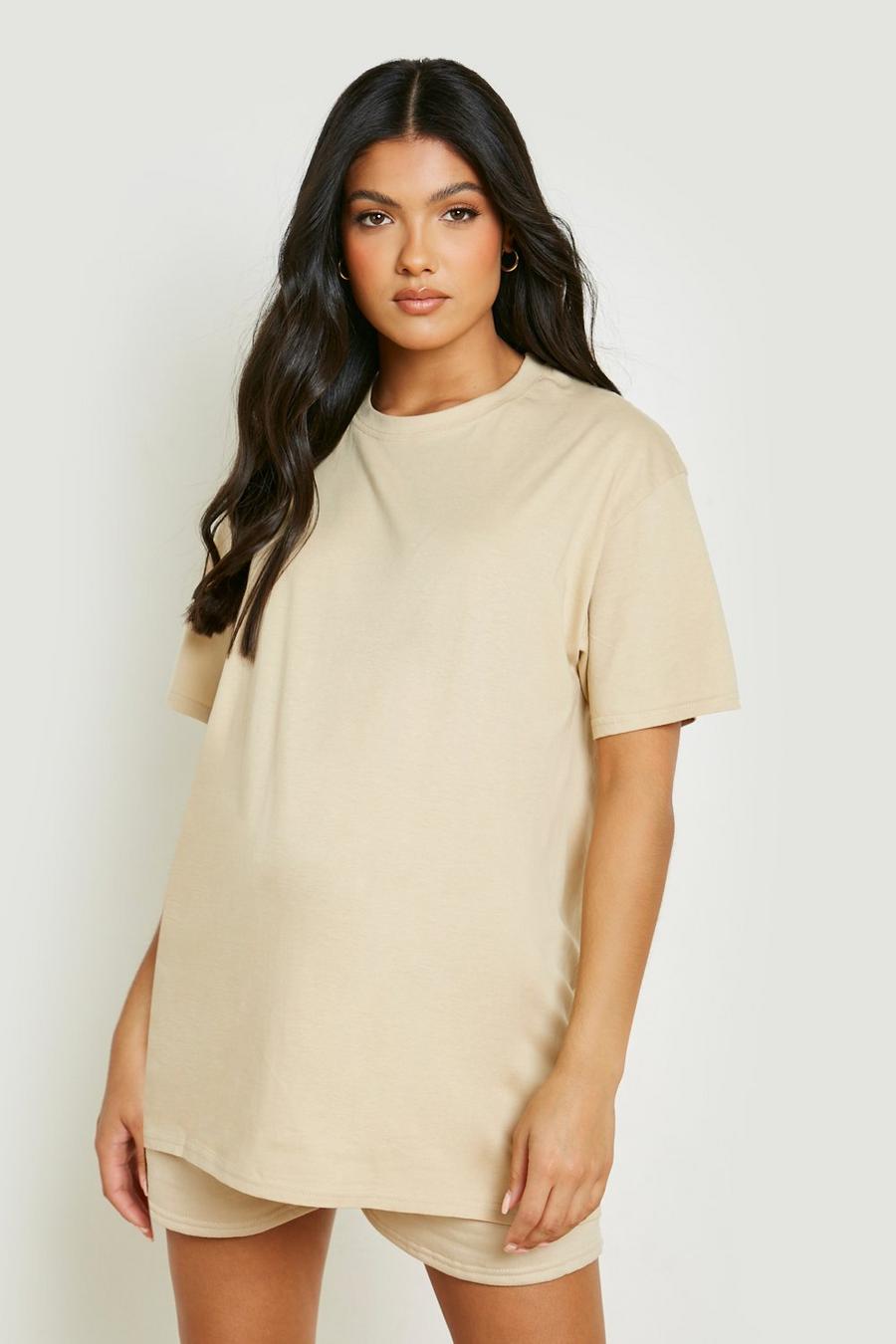 Sand beige Maternity Oversized T-shirt & Sweat Short Set