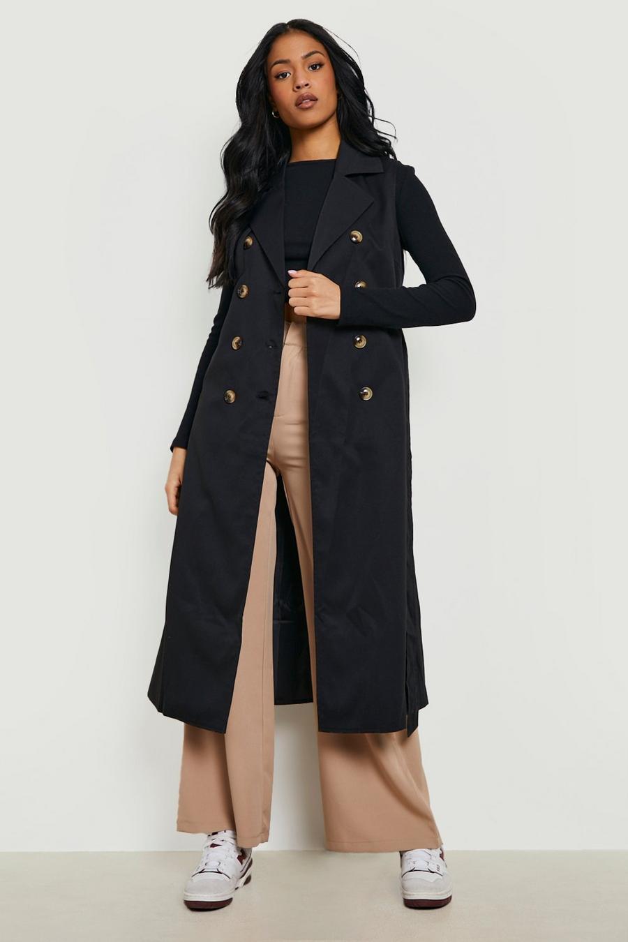 Black Tall Sleeveless Belted Trench image number 1