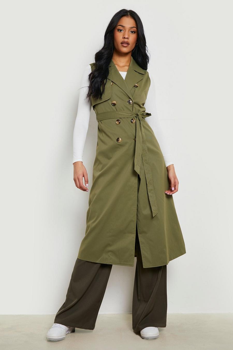 Khaki Tall Sleeveless Belted Trench image number 1