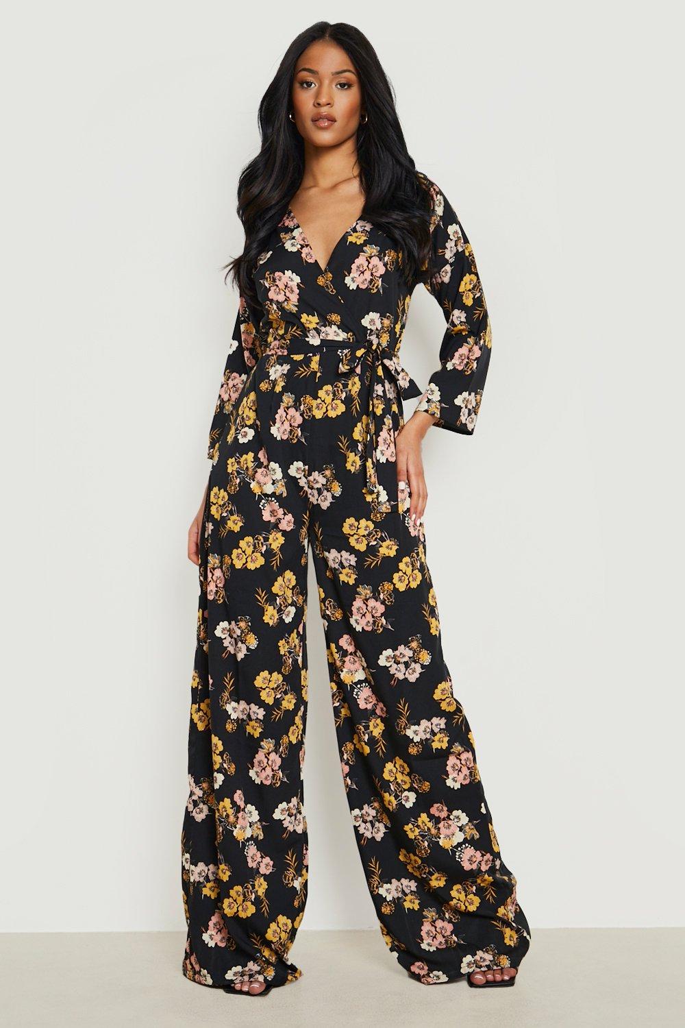 Tall Floral Wrap Tie Belt Jumpsuit