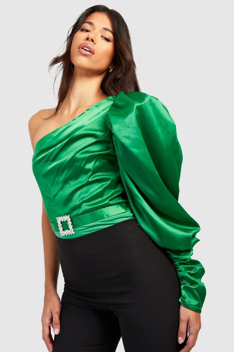 Tall einärmliger Body mit Volumenärmeln, Emerald