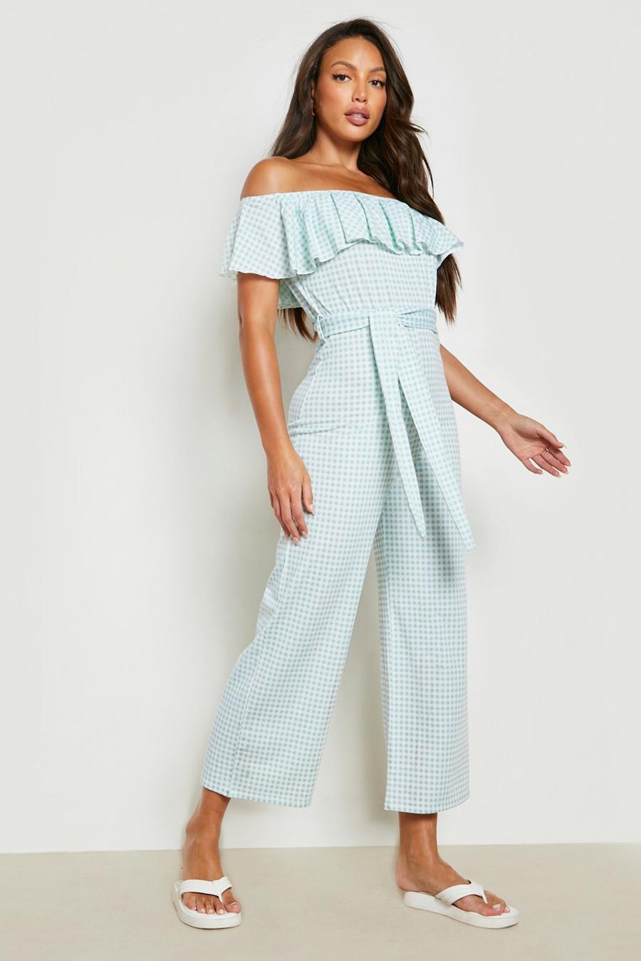 Sage green Tall Off The Shoulder Frill Culottes Jumpsuit