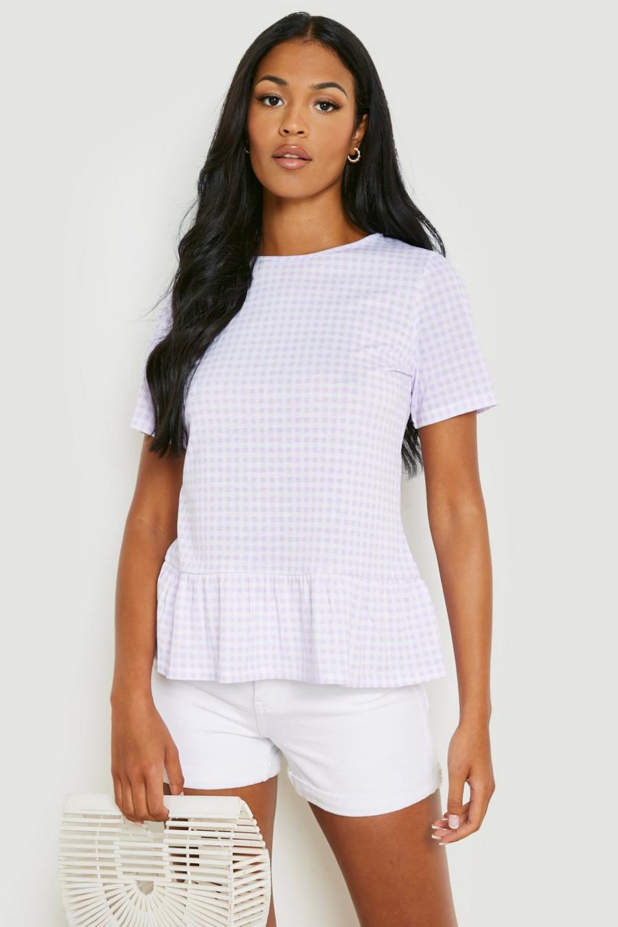 Lilac Tall Gingham Peplum Top image number 1