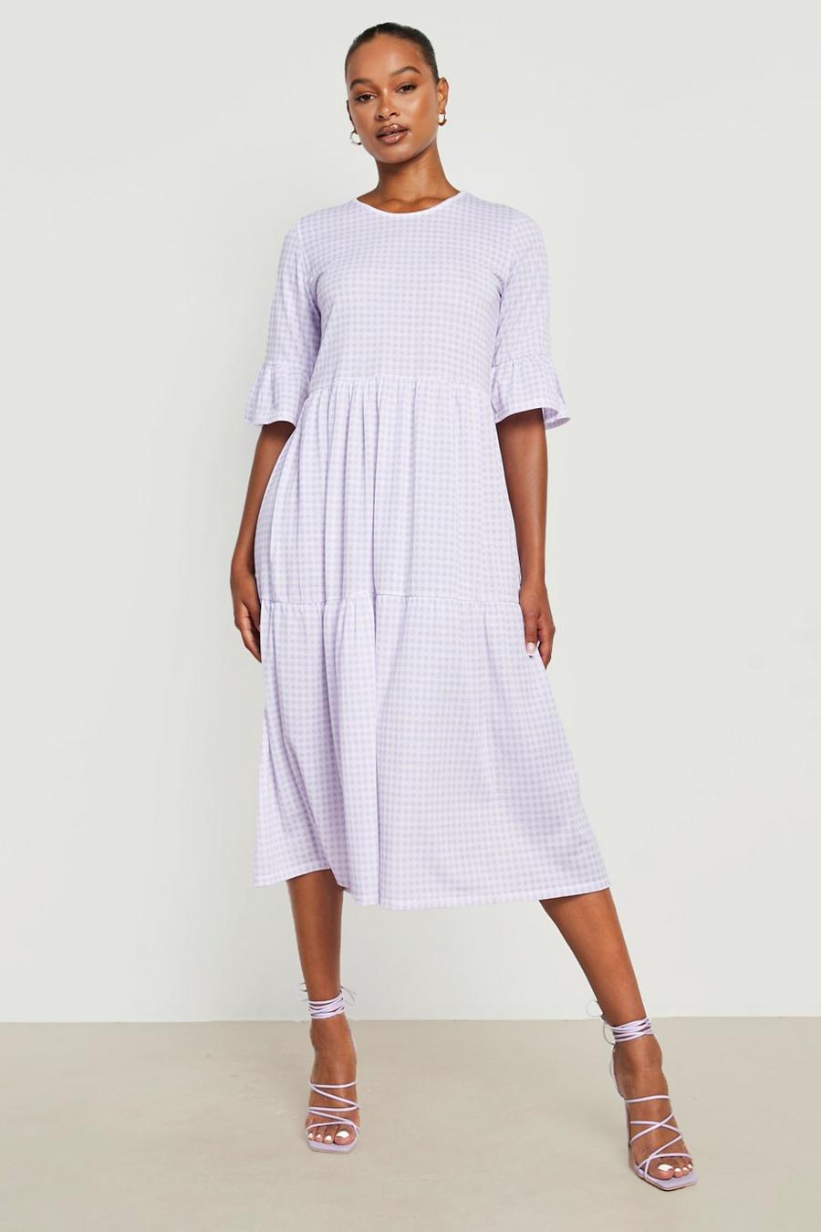 Lilac Tall Tiered Gingham Midi Dress image number 1
