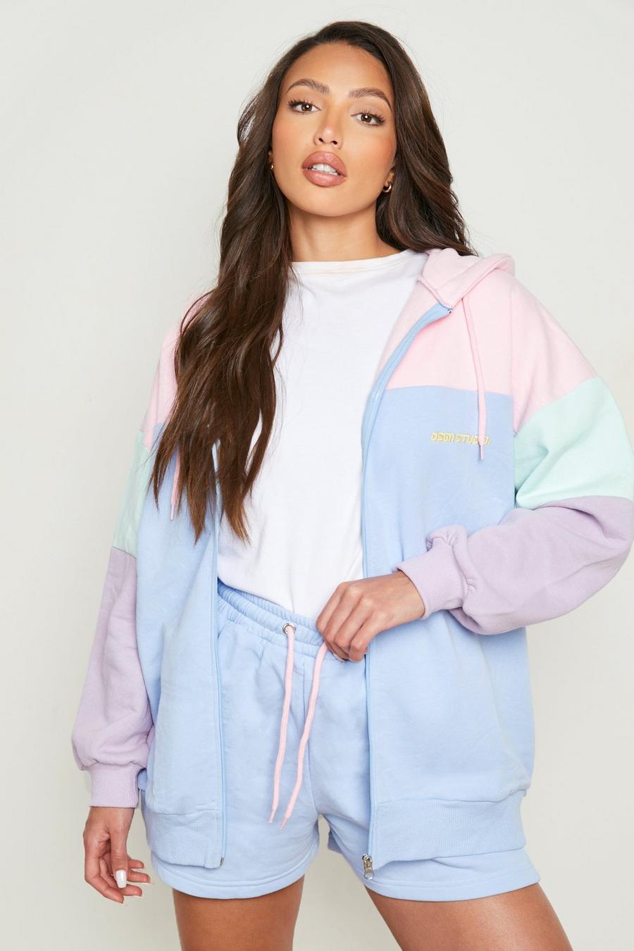 Pink Tall Colorblock Hoodie And Short Tracksuit image number 1