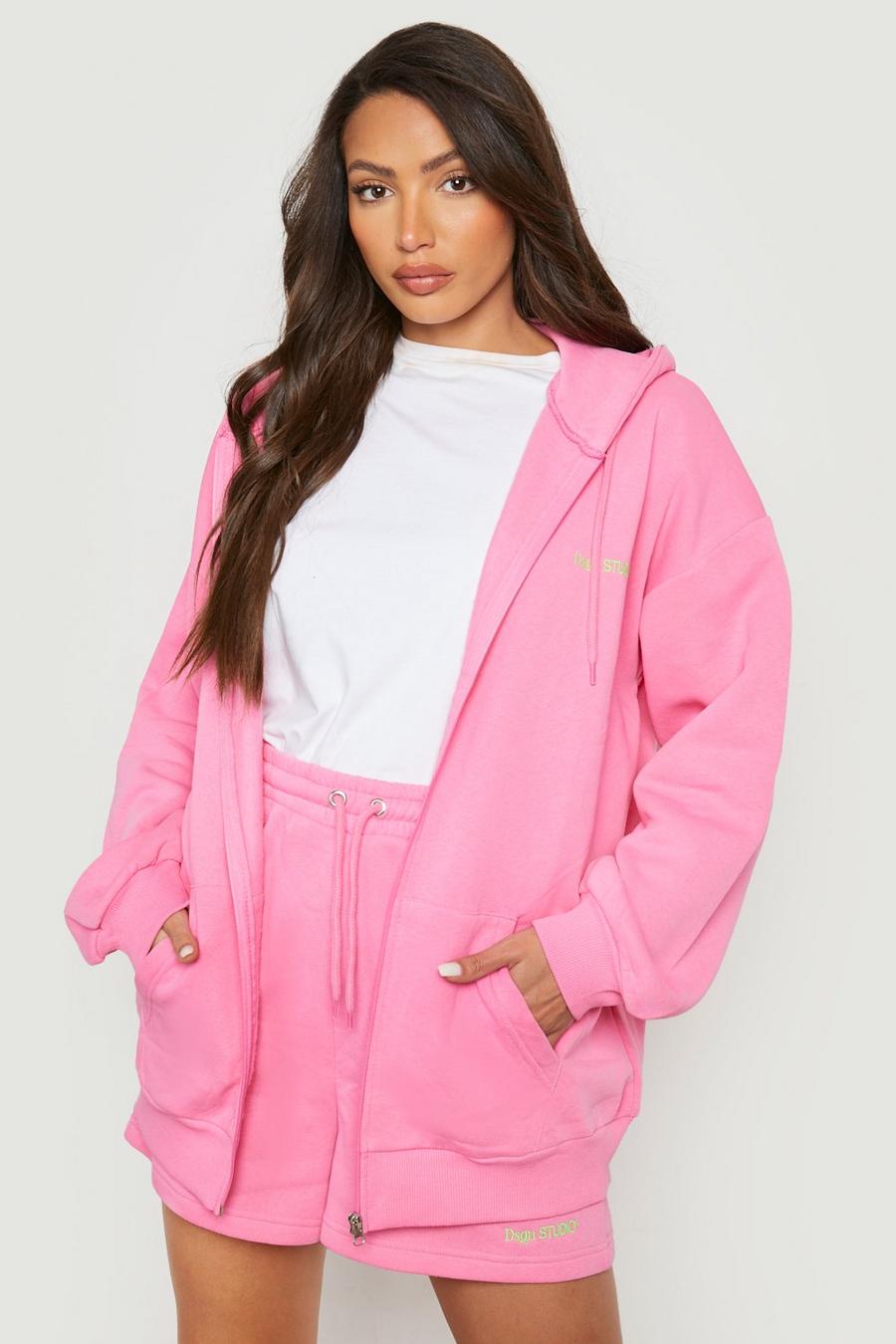 Pink Tall Zip Through Hoodie And Short Tracksuit image number 1