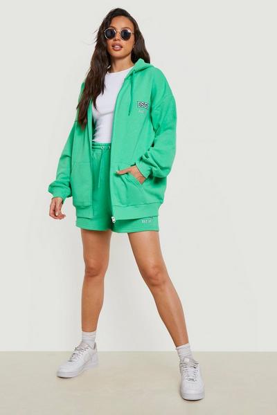 boohoo green Tall Dsgn Zip Hoodie And Short Tracksuit
