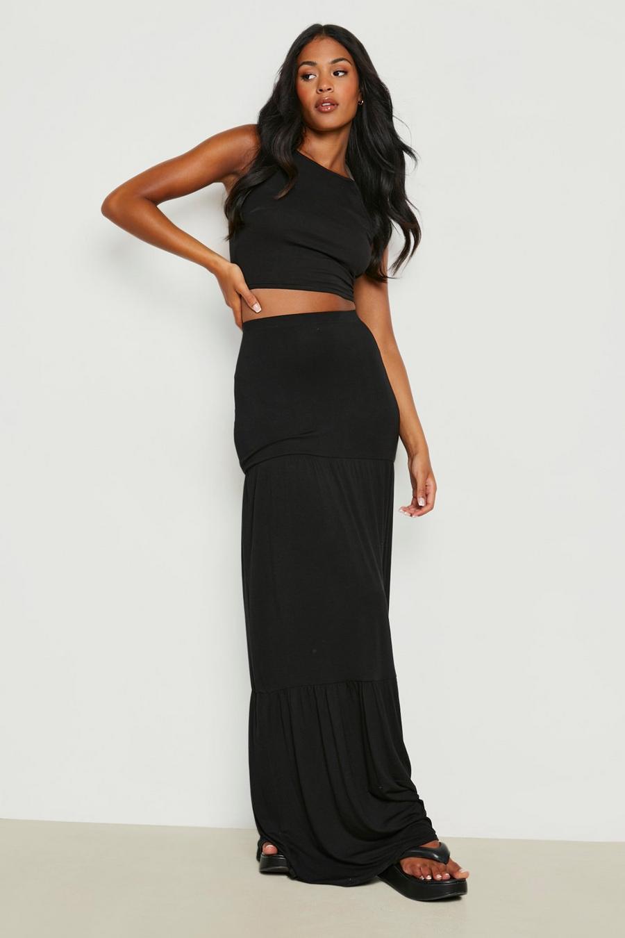 Black Tall Tiered Maxi Skirt image number 1