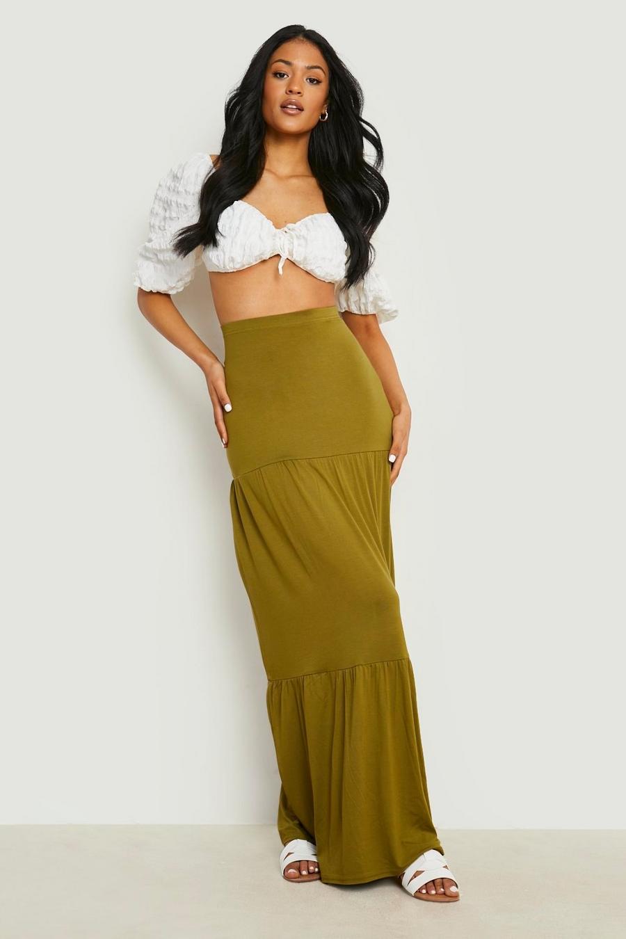 Olive Tall Tiered Maxi Skirt image number 1