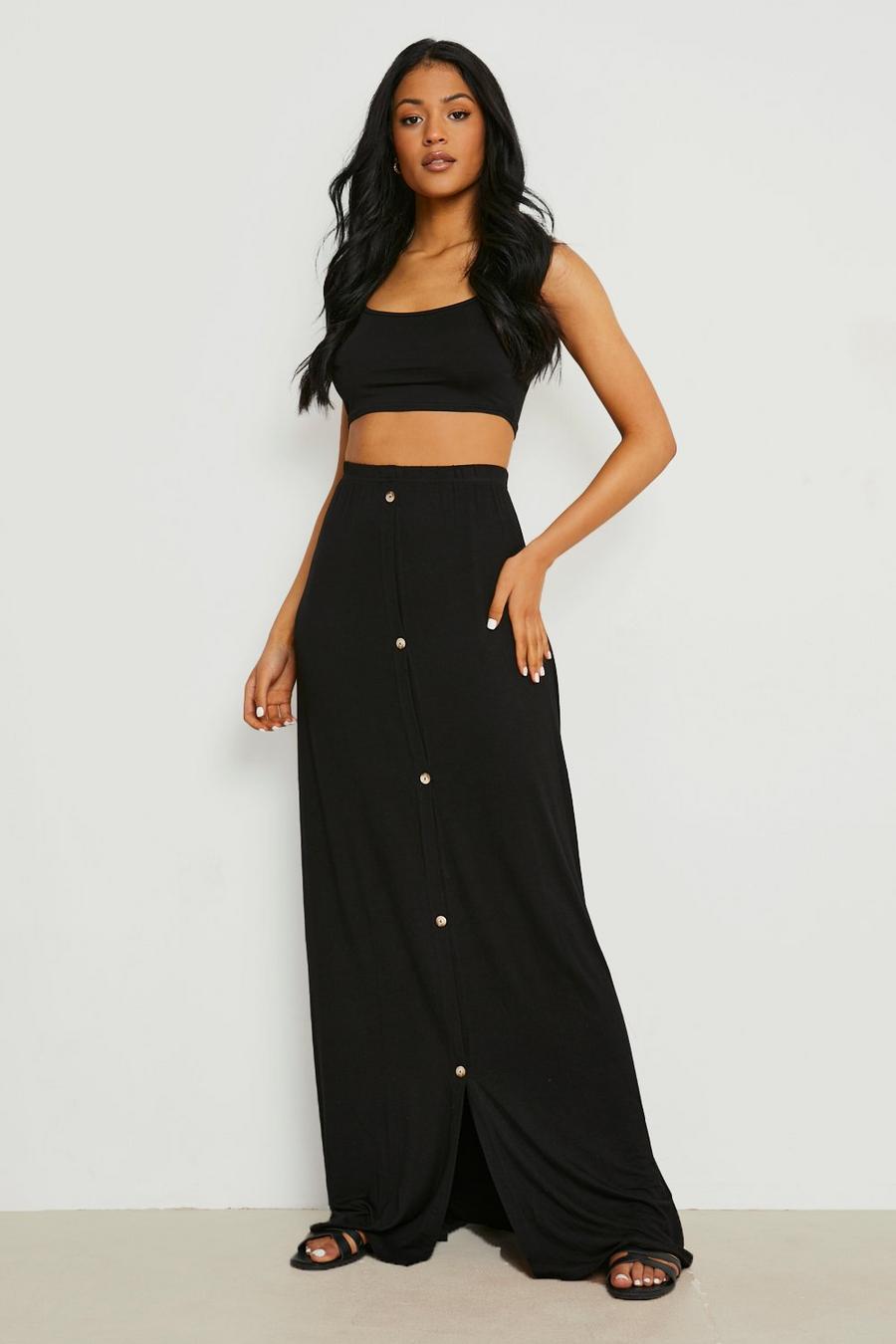 Black Tall Button Through Maxi Skirt image number 1