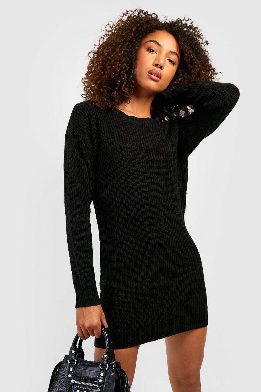 שחור שמלת סוודר עם צווארון עגול, לנשים גבוהות image number 1