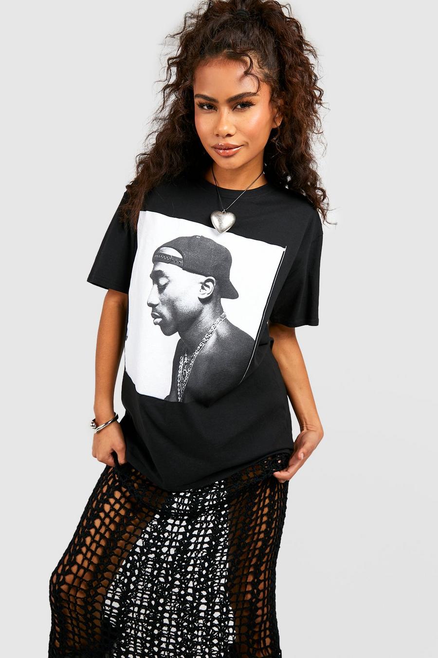 Black Tupac Printed Oversized Band T-shirt image number 1