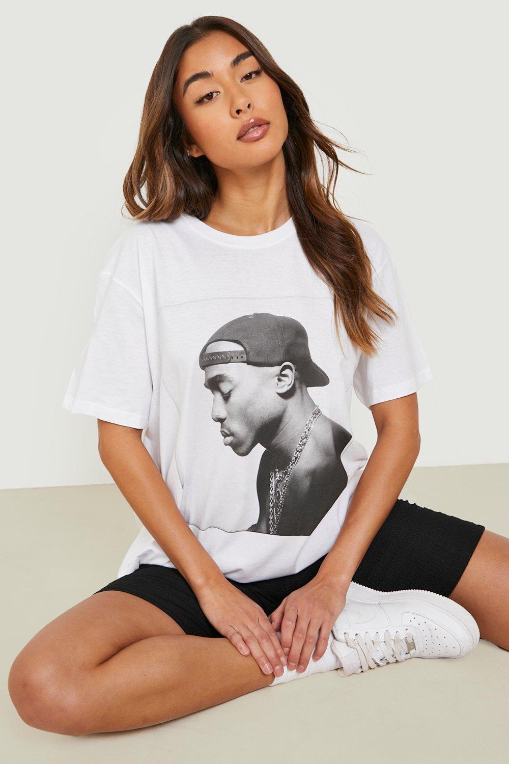 Tupac Printed Oversized Band T shirt boohoo