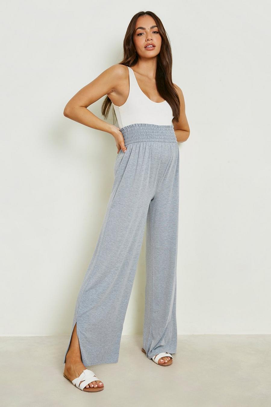 Grey marl Maternity Shirred Split Wide Leg Trousers image number 1