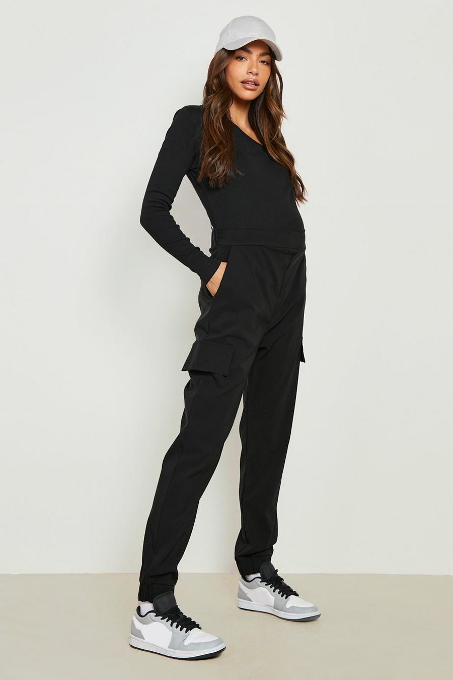Black Maternity Tapered Cargo Trousers image number 1