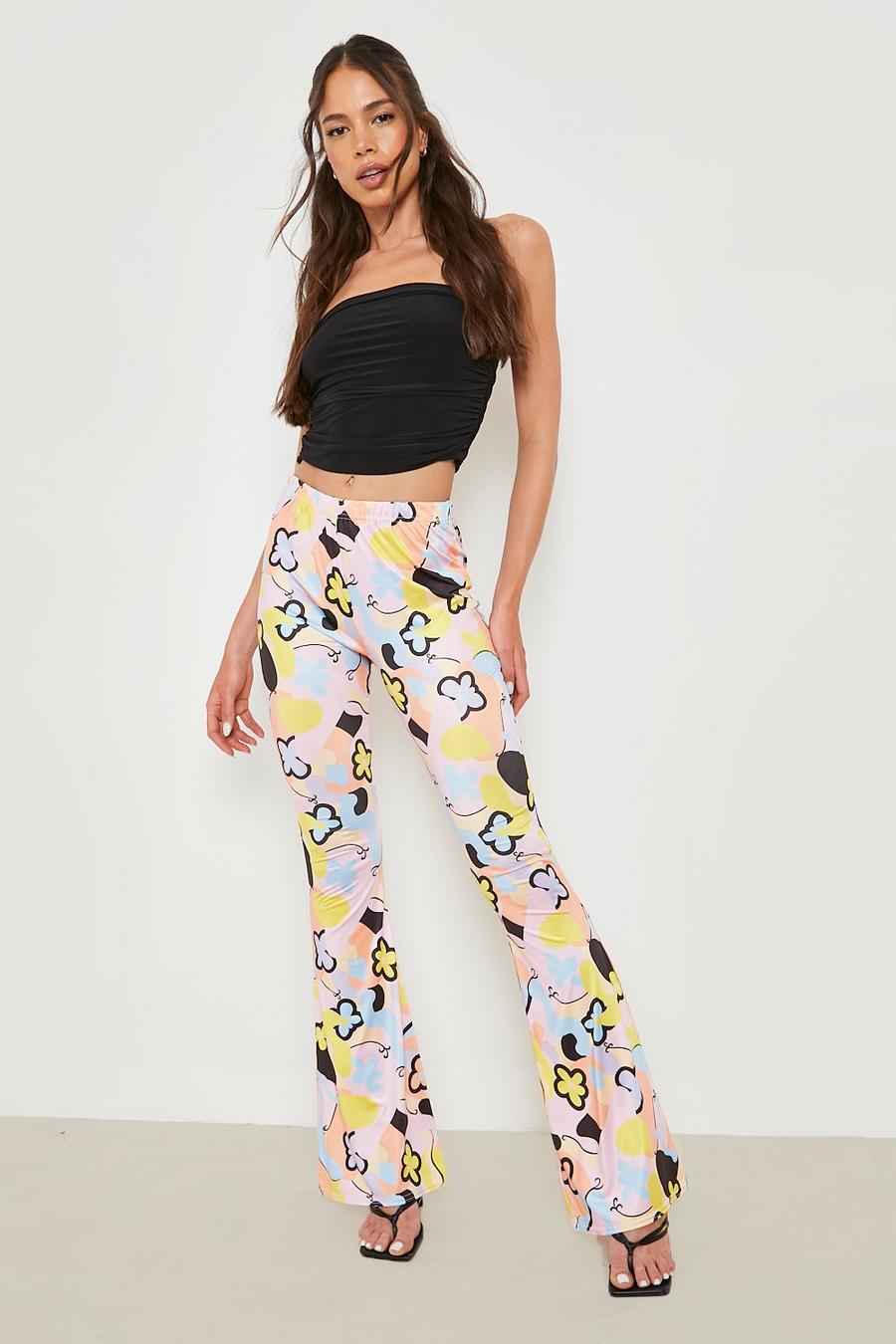 Black Abstract High Waisted Flared Pants image number 1