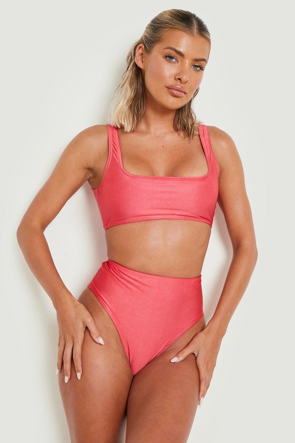 Candy Pink Mix Match Scoop Neck Bikini Top