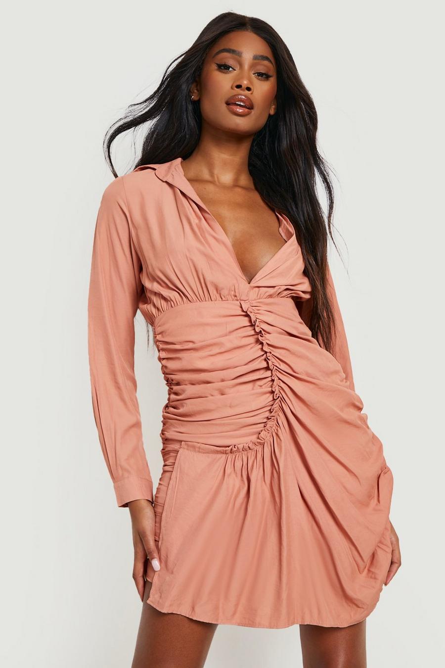 Rose Rouched Ruffle Shirt Dress image number 1