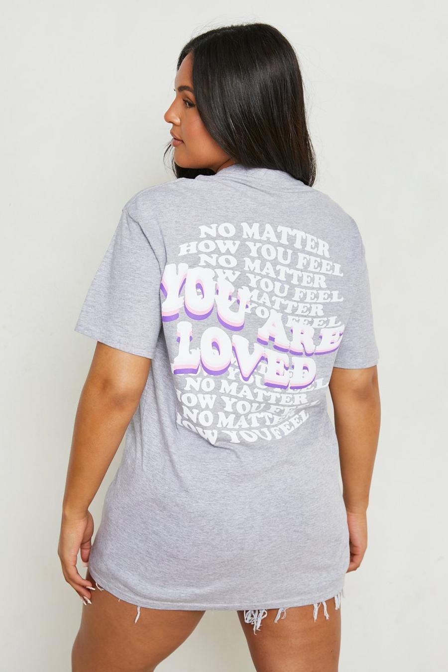 Grey marl Plus You Are Loved Printed T-shirt  image number 1