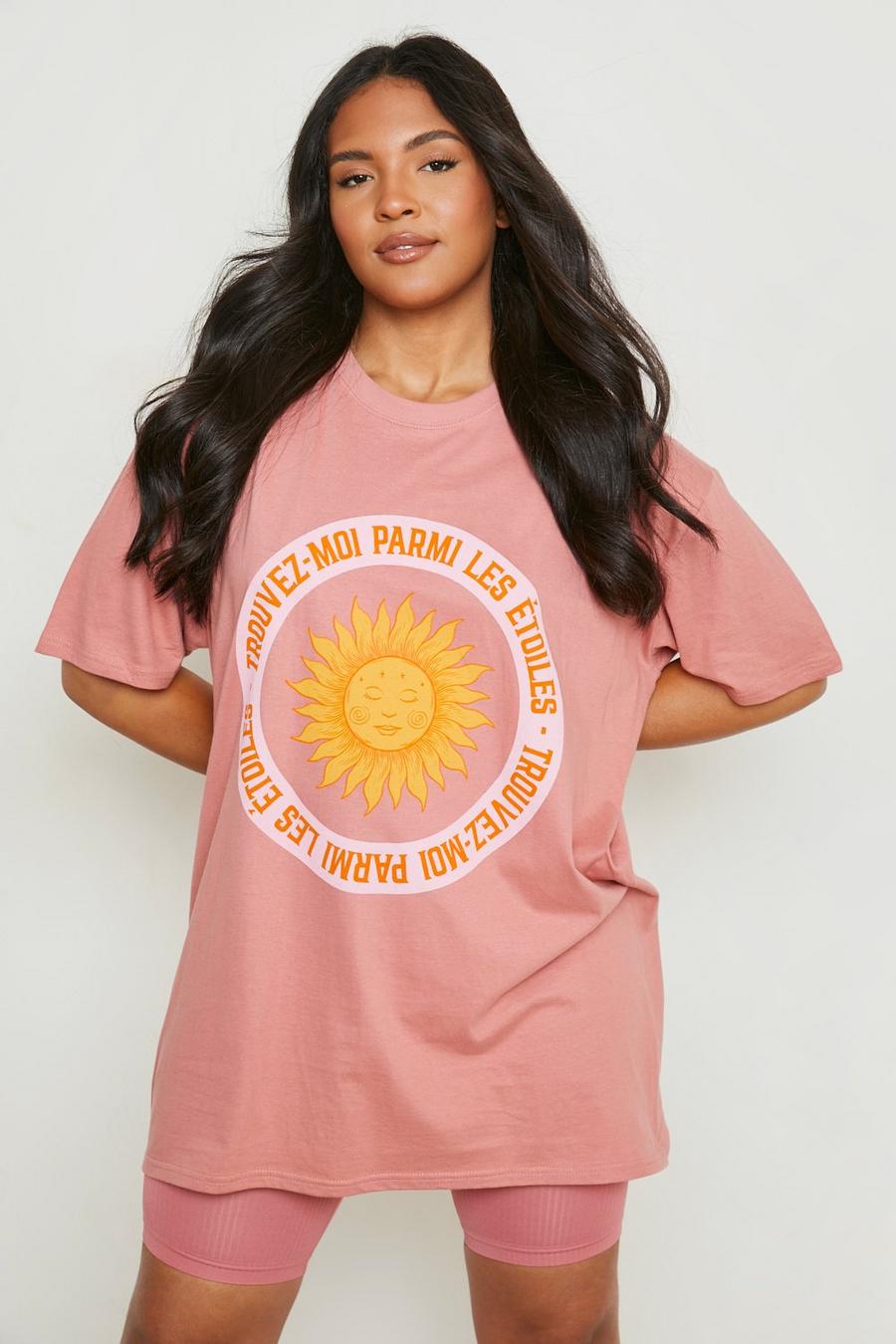 Camiseta Plus con estampado de sol místico, Dusty pink image number 1