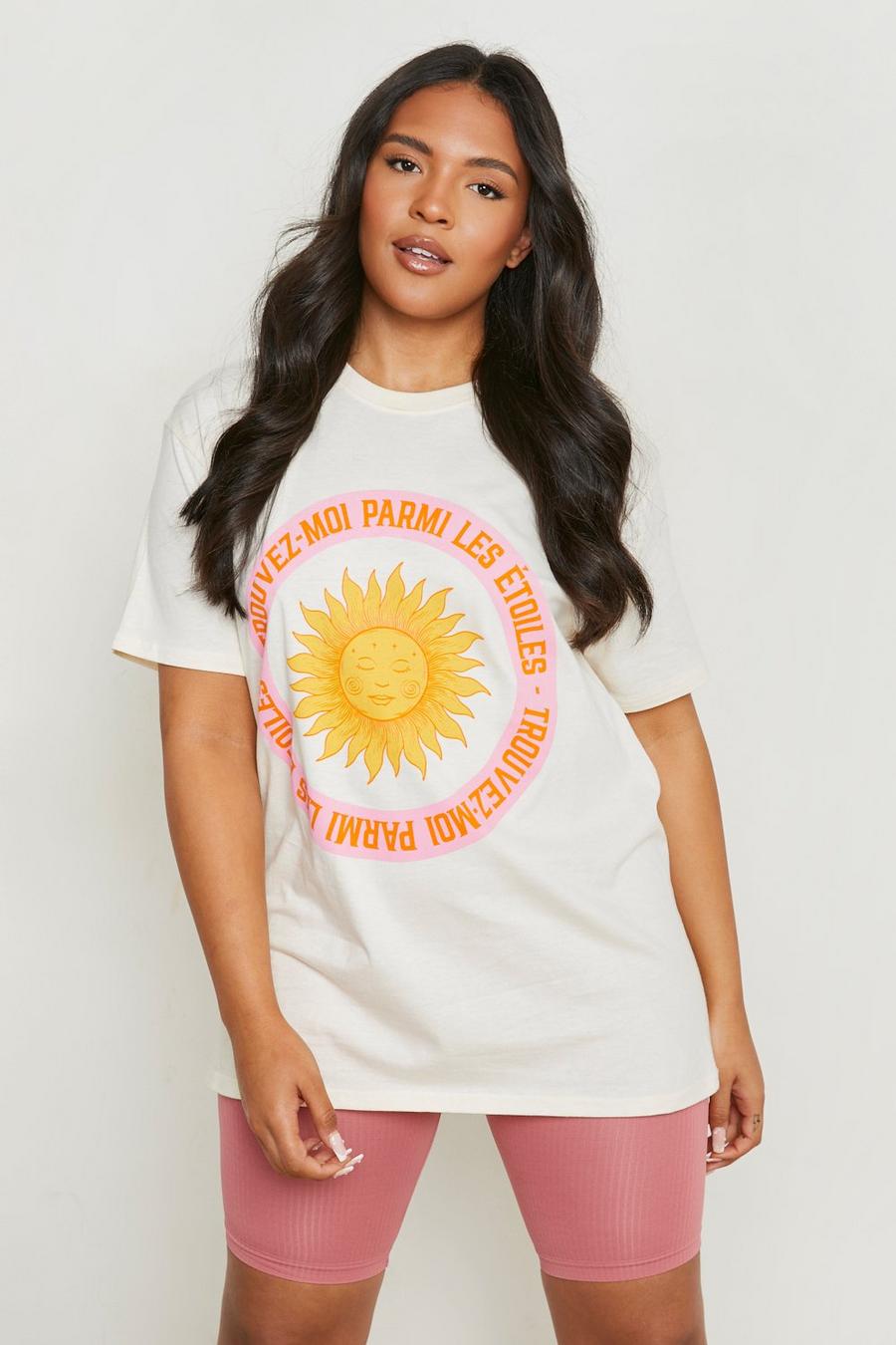 Camiseta Plus con estampado de sol místico, Off white image number 1
