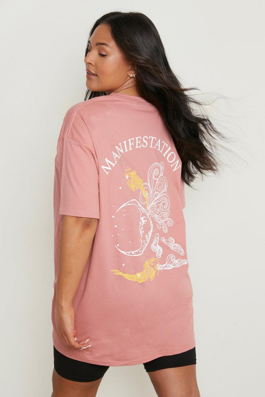 Camiseta Plus con estampado Manifestation, Dusty pink image number 1