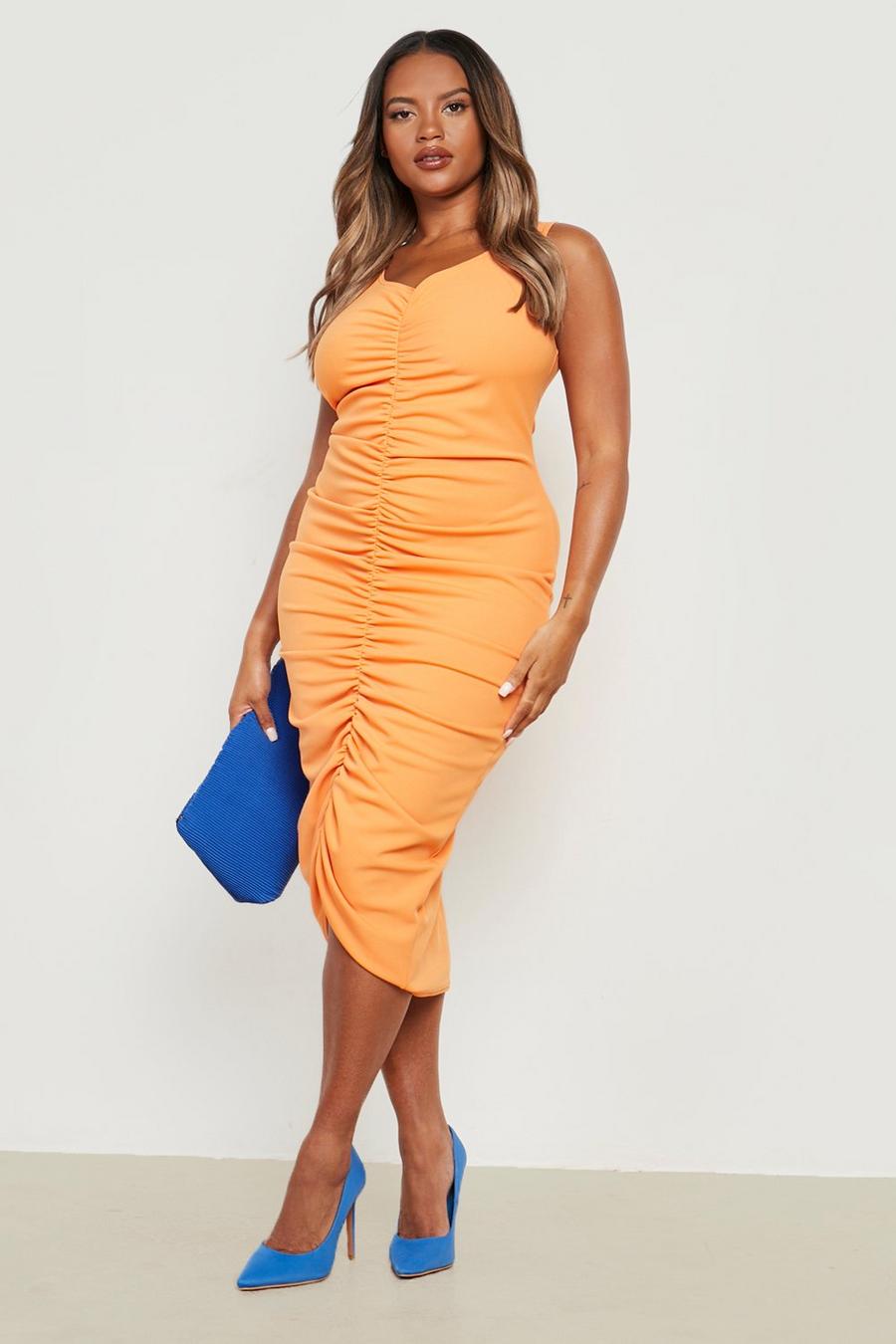 Orange Plus Ruched Midi Dress image number 1